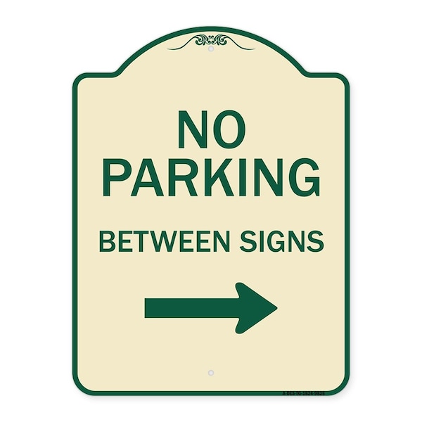 Designer Series-No Parking Between Signs Right Tan & Green, 24" x 18", TG-1824-9826